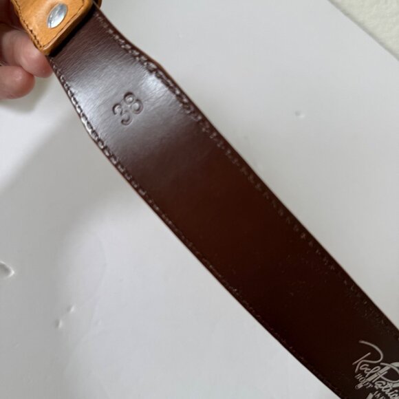 NEW Rod Patrick Boots Mens Western Belt 1.25" Sz 38 Tan Horse Leather Taper End - Picture 10 of 10